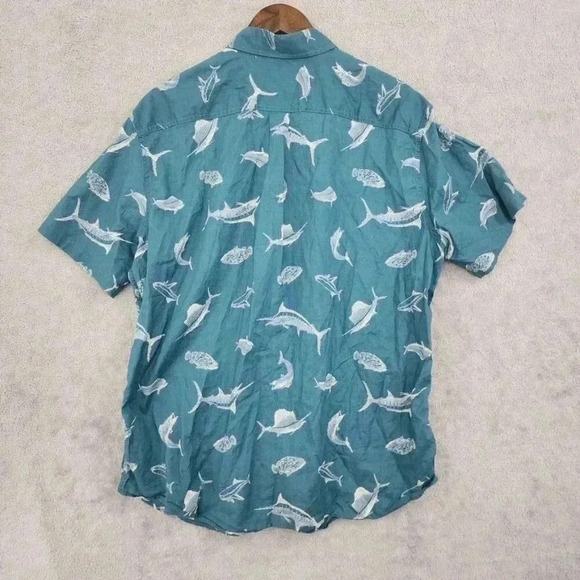 Eddie Bauer Mens Classic Fit Shark Print Short Sleeve Shirt XL 100% Cotton - Picture 2 of 6